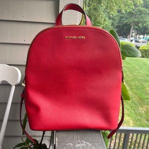 NWT Michael Kors Cindy Large Leather Backpack Scarlet